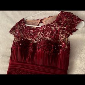 Burgundy Red Formal Capped sleeved Lace Dress